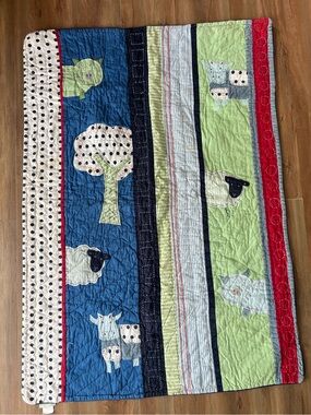 Pottery Barn Kids White Quilt with Navy Polka Dots